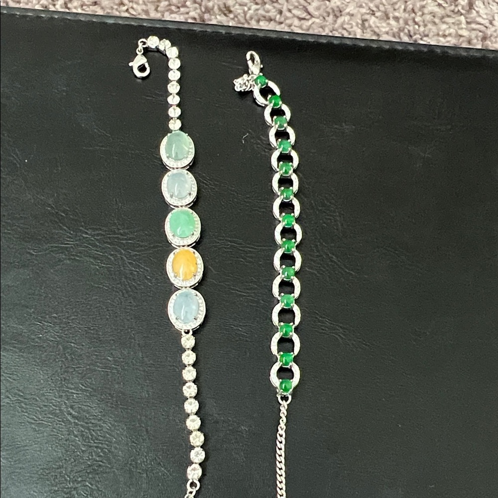 Elegant five color Jadeite and Green Jadeite Silver Bracelet Set (Automatic )
